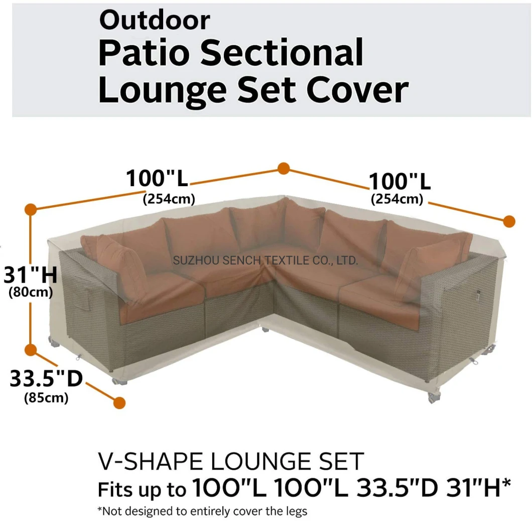 Heavy Duty Outdoor Sectional Sofa Covers, 100"X100" Waterproof 100% 600d Patio Sectional Couch Covers, V-Shaped Lawn Patio Furniture Covers