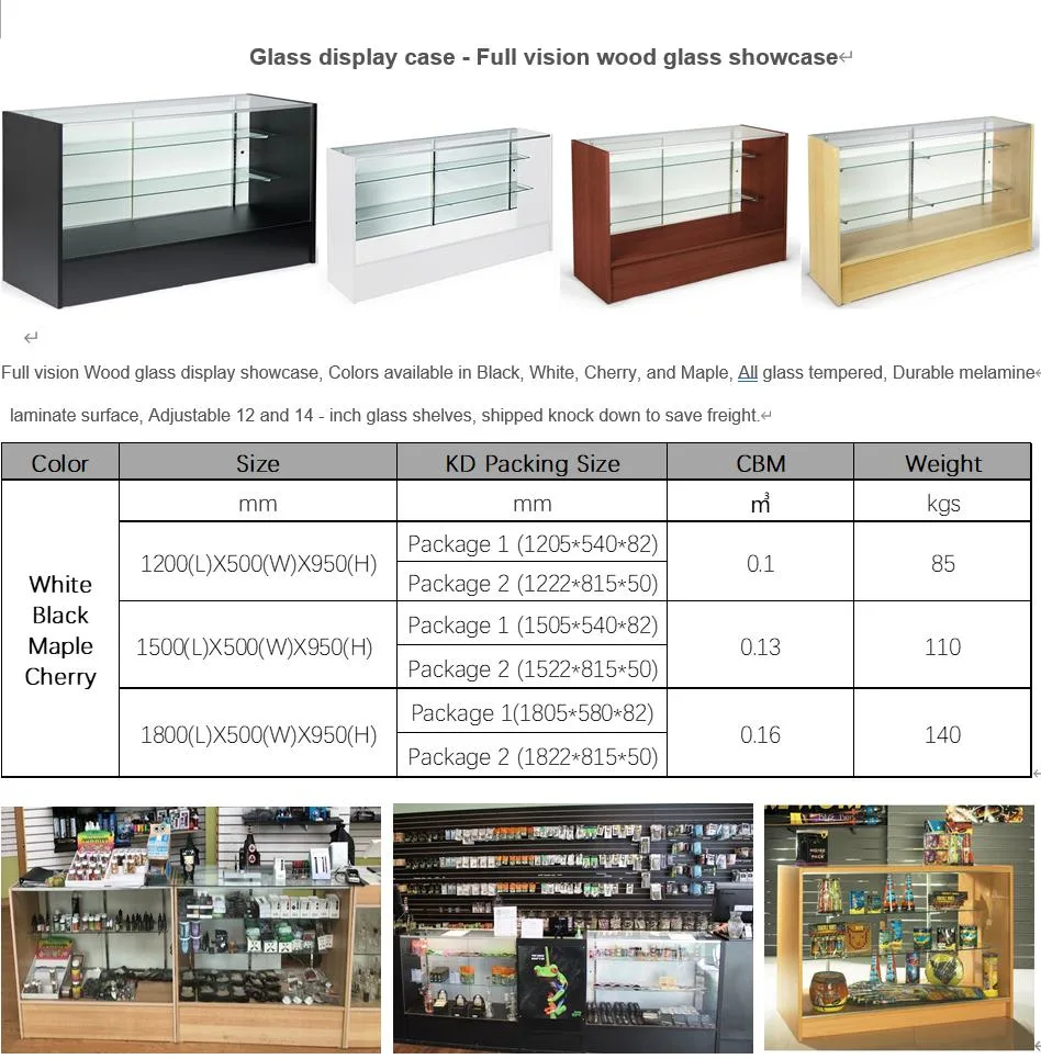 4 Feet White Display Case with Full Vision Design Made of Melamine MDF and Temper Glass for Vape Store, Smoke Shop, Cigarette Store, Electronics Store.