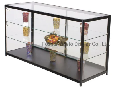 Vitrine en verre de 1800 mm de largeur avec feux latéraux à LED, porte coulissante pour affichage de magasin de détail en noir, blanc, argent